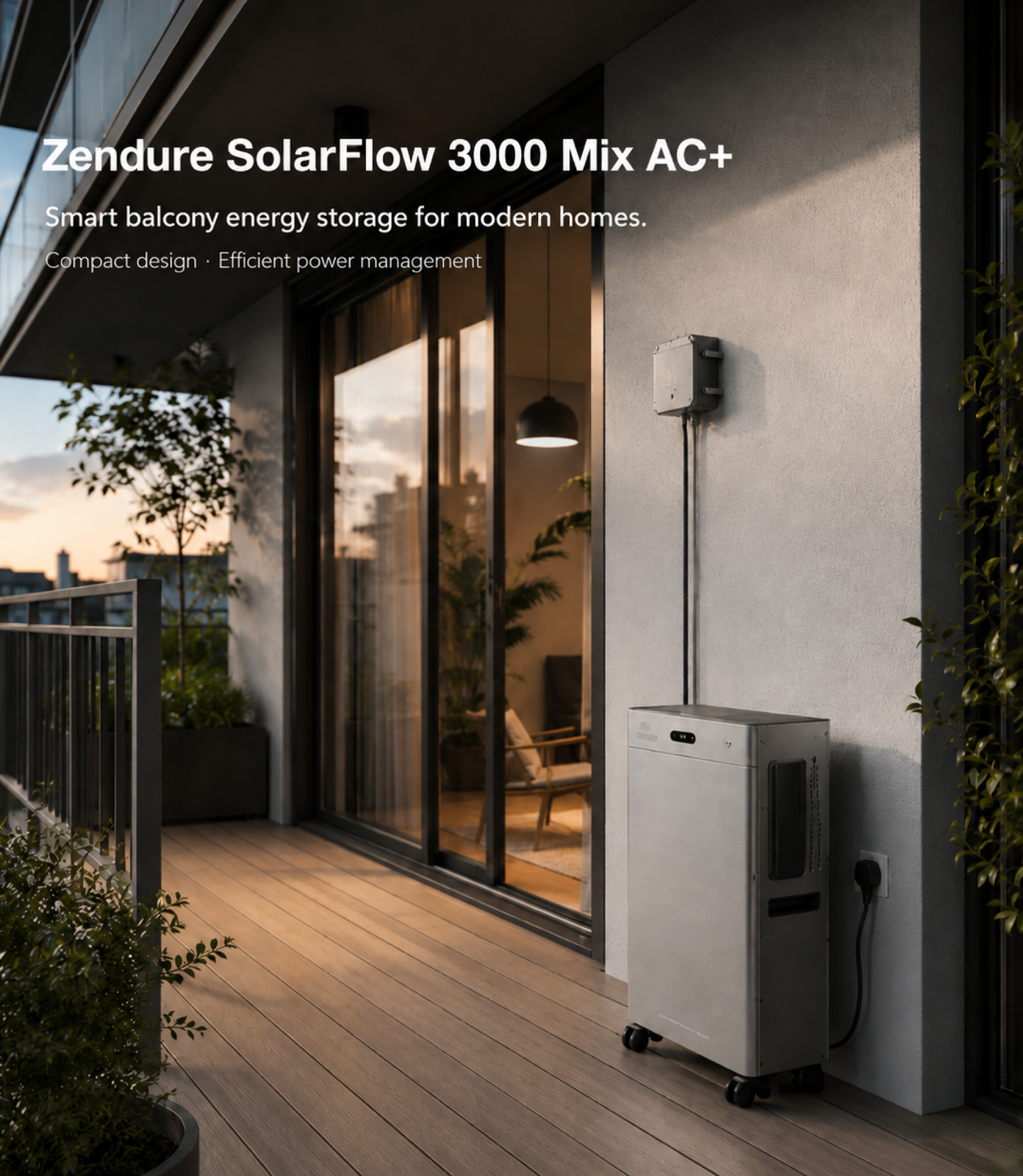 Zendure SolarFlow 3000 Mix AC+ installed on a modern balcony